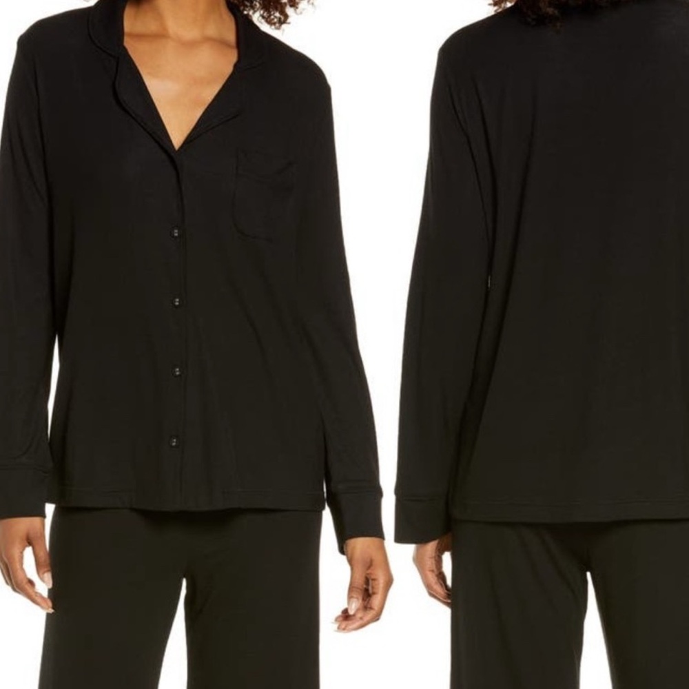 SKIMS Black Button-Front Long Sleeve Pajama Top